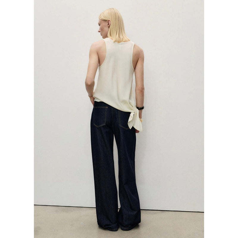 Pantalones De Mezclilla De Pierna Ancha Con Cintura Deshilachada - Azul Abierto