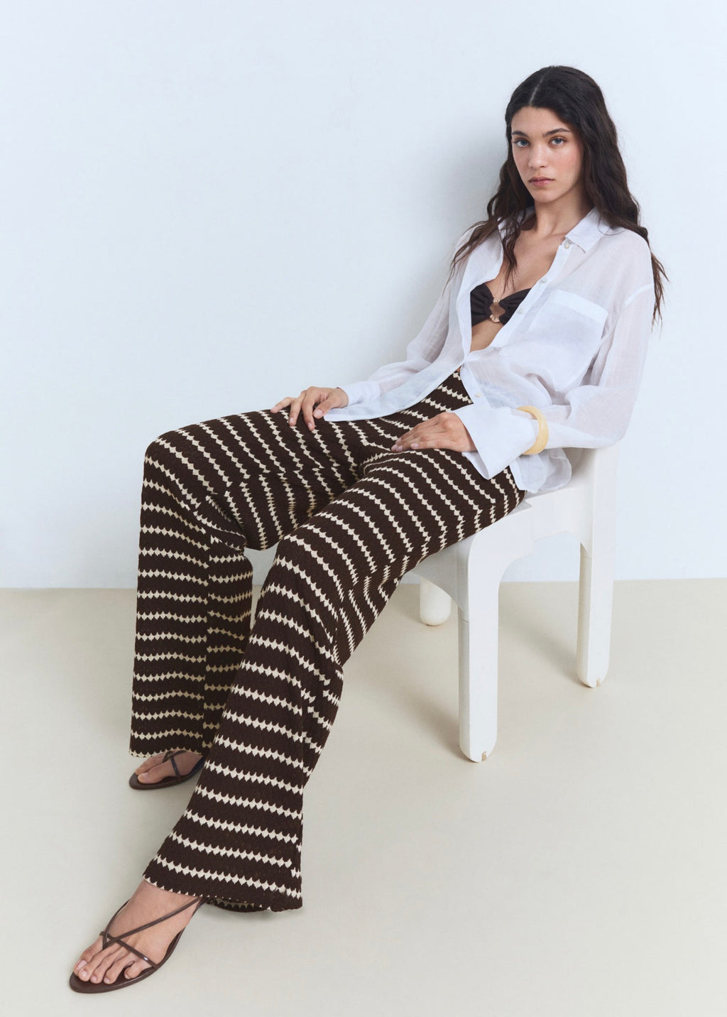 Pantalon Maille En Imprimé Géométrique - Brown