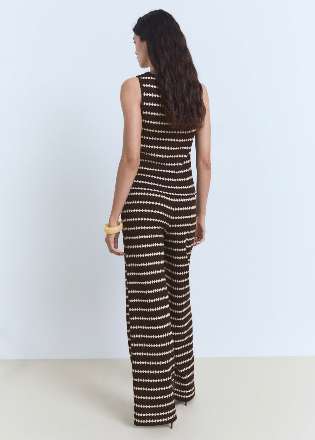 Pantalon Maille En Imprimé Géométrique - Brown