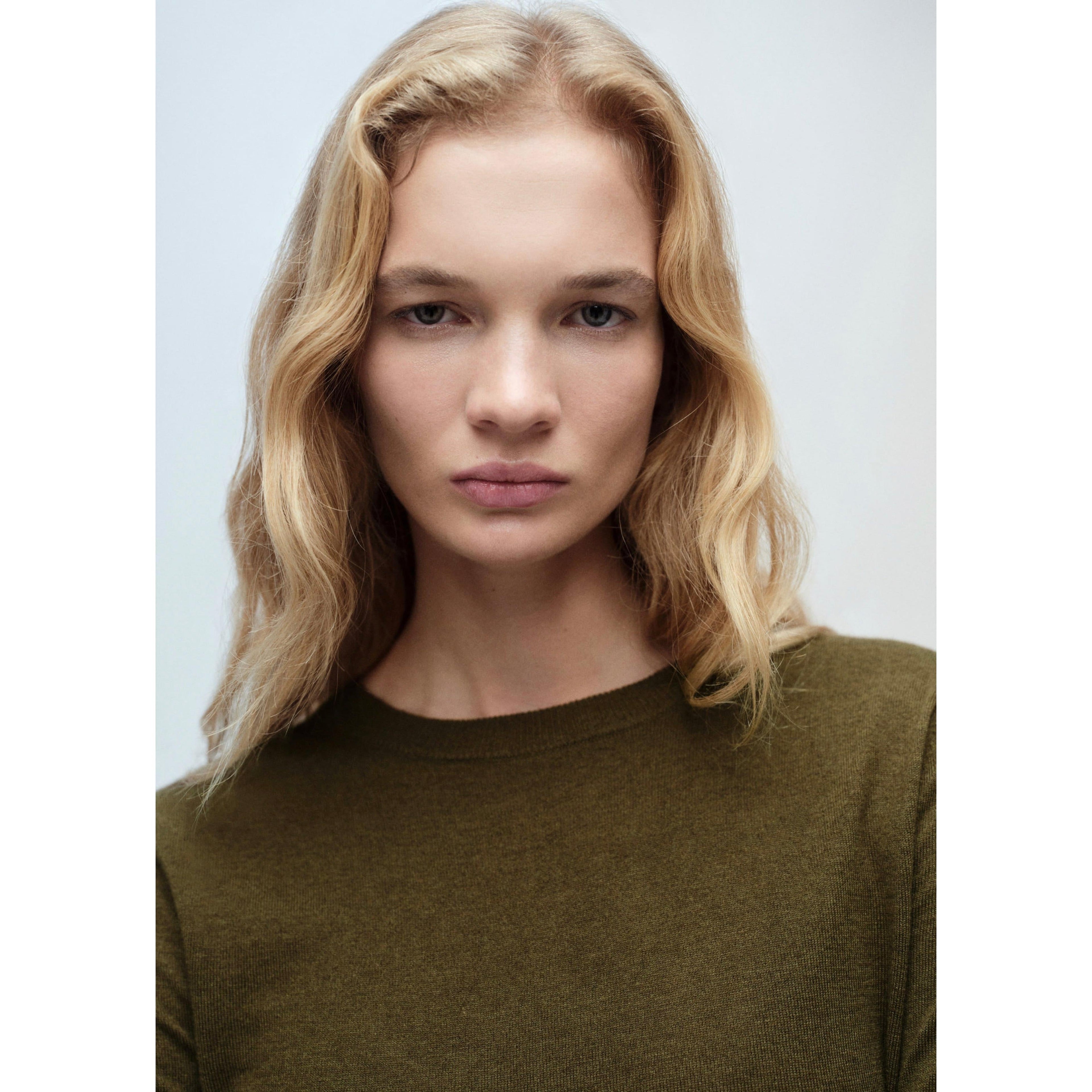 Pull-Over Laine Mélangée Col Rond - Khaki