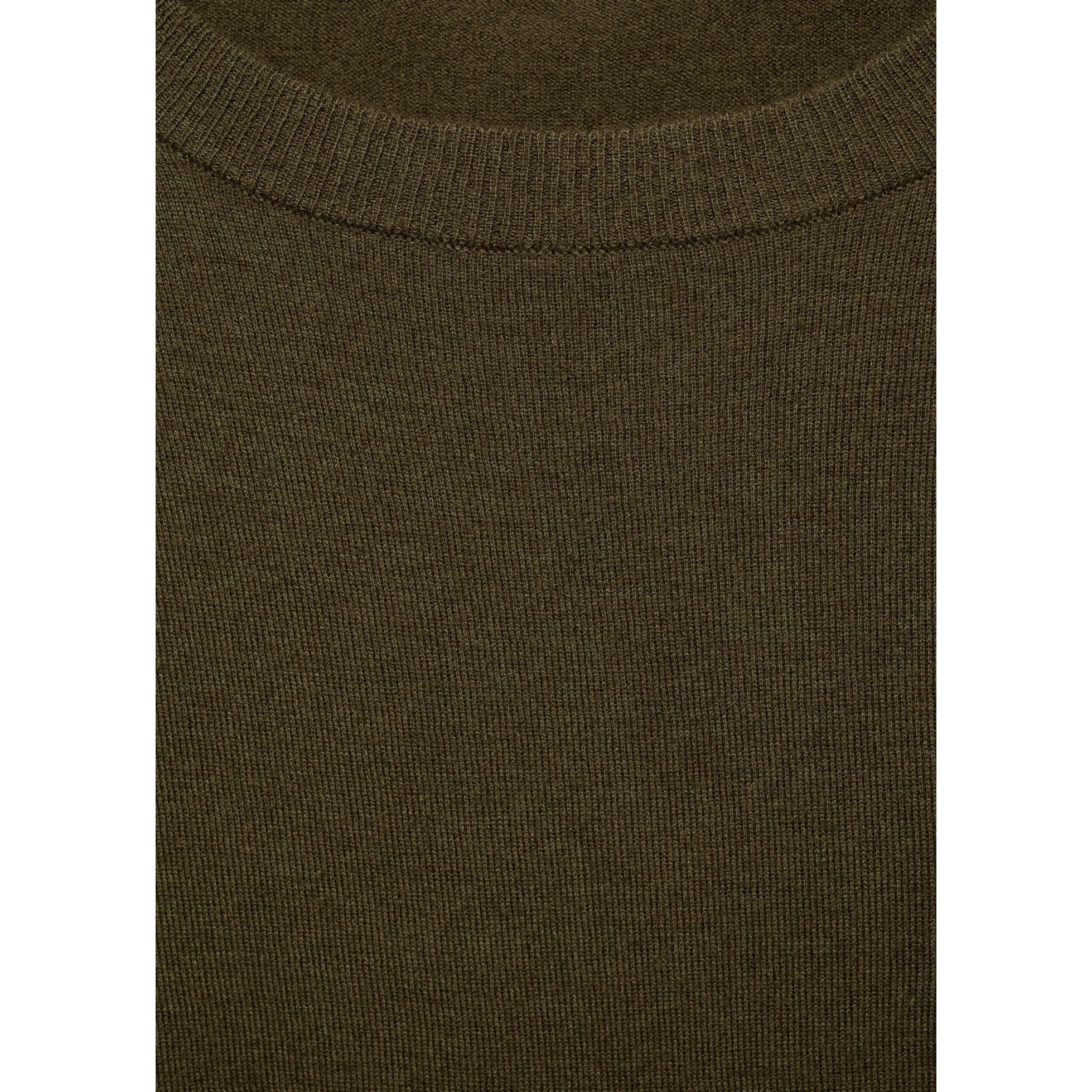 Pull-Over Laine Mélangée Col Rond - Khaki