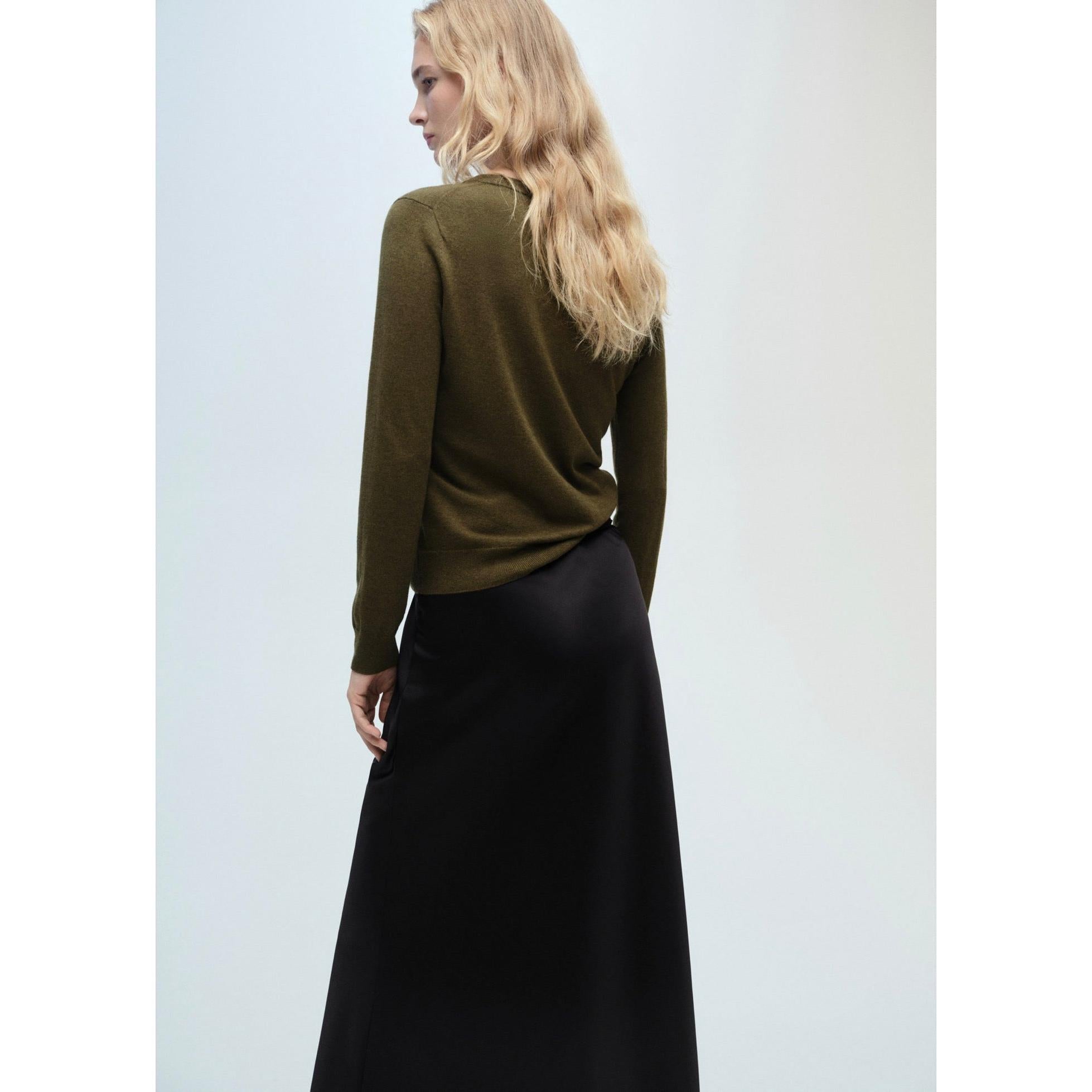 Pull-Over Laine Mélangée Col Rond - Khaki