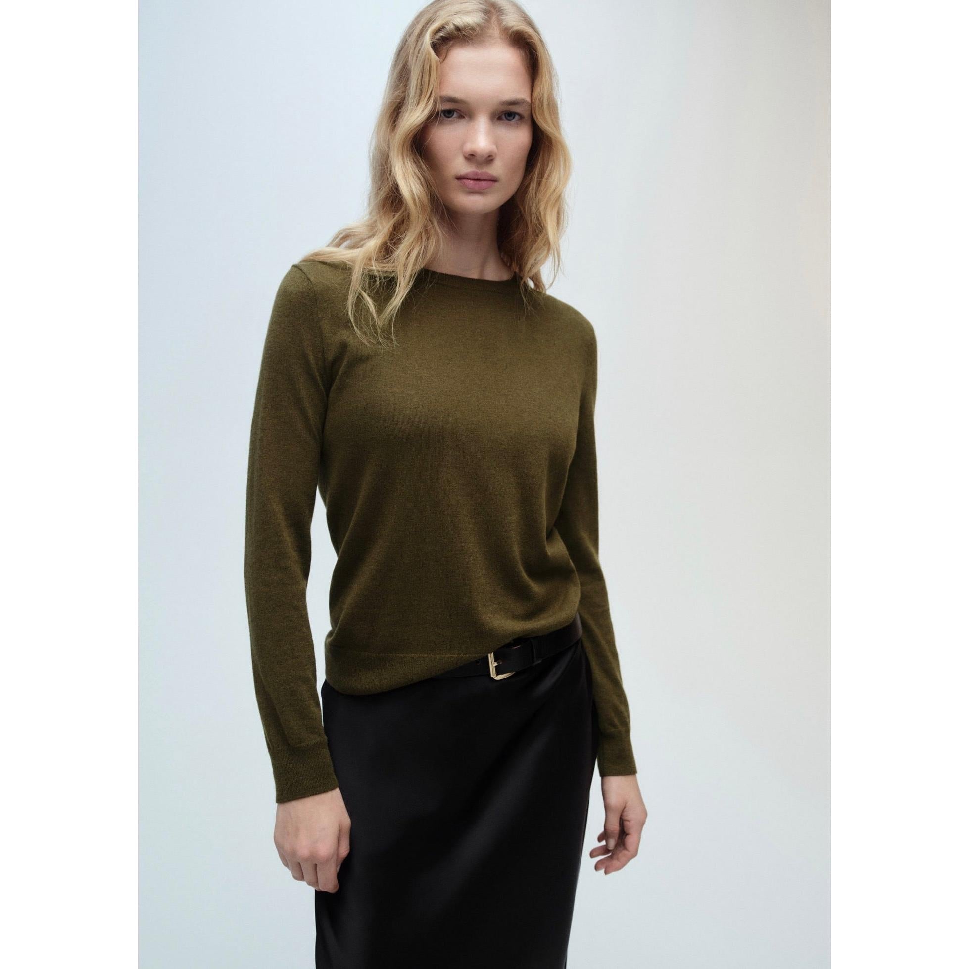 Pull-Over Laine Mélangée Col Rond - Khaki