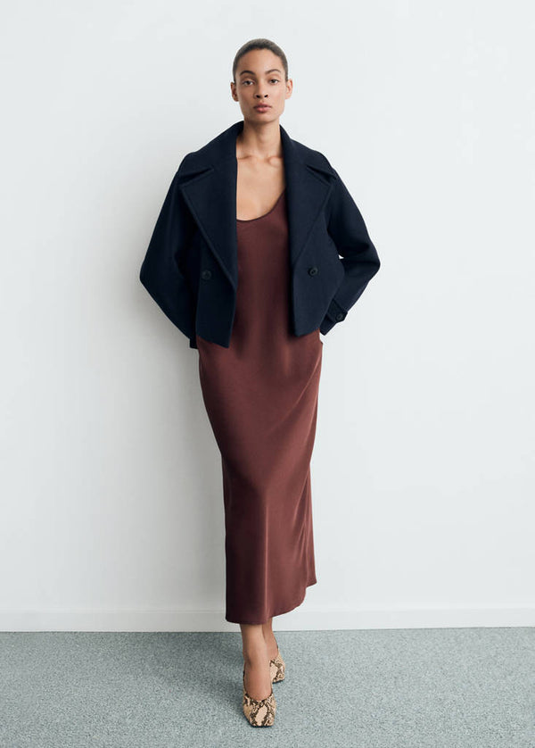 Veste Laine Mélangée Revers Maxi