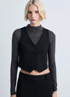 Striped Suit Vest - Black