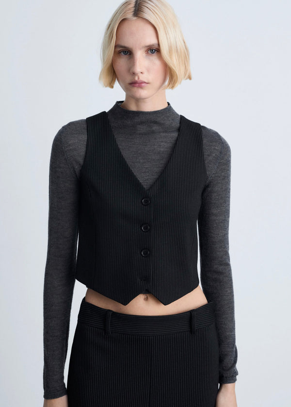 Gilet De Costume À Fines Rayures - Black
