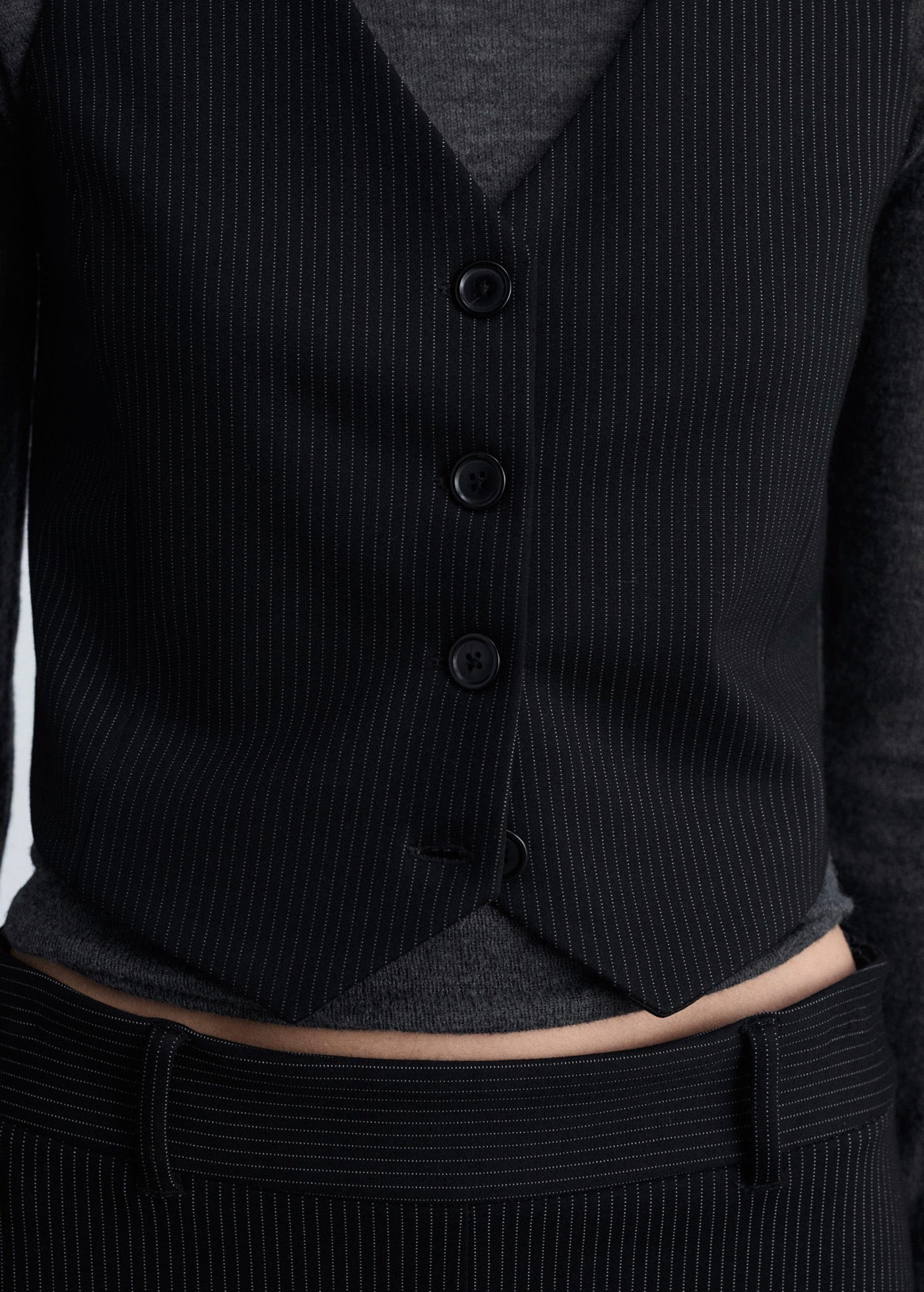 Striped Suit Vest - Black