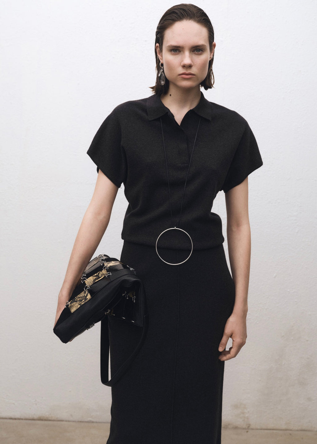 Jersey Mezcla de Lana Cuello Polo - Charcoal
