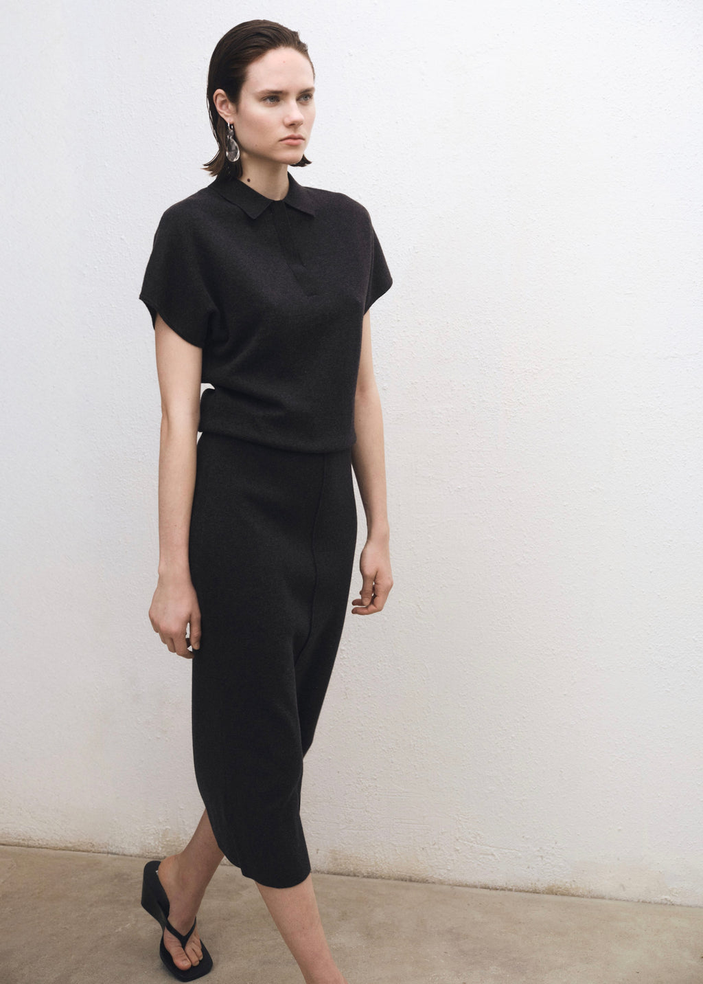Jersey Mezcla de Lana Cuello Polo - Charcoal