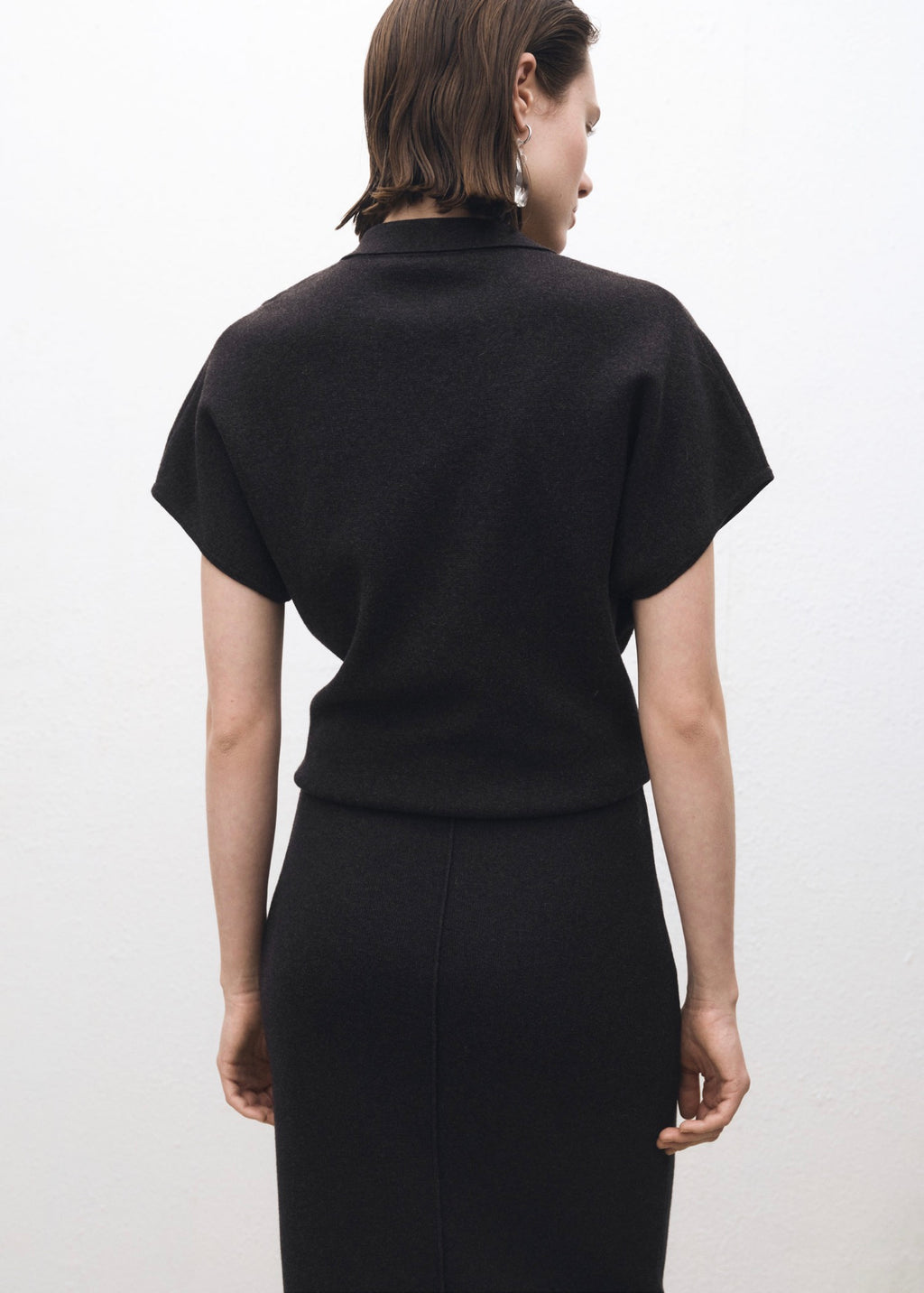 Jersey Mezcla de Lana Cuello Polo - Charcoal