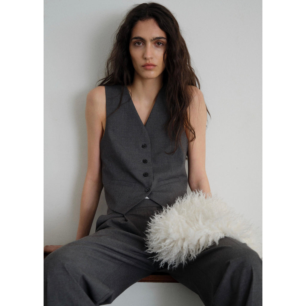 Suit Waistcoat with Adjustable Belt - Grey