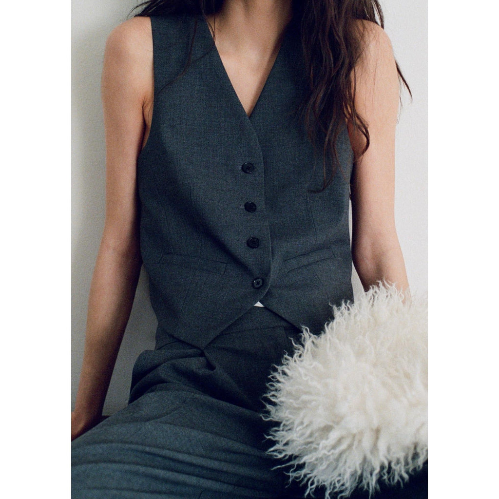 Suit Waistcoat with Adjustable Belt - Grey