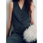 Suit Waistcoat with Adjustable Belt - Grey