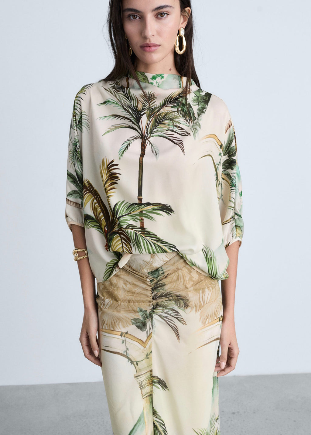 Jupe Droite Imprimé Tropical