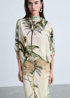 Jupe Droite Imprimé Tropical