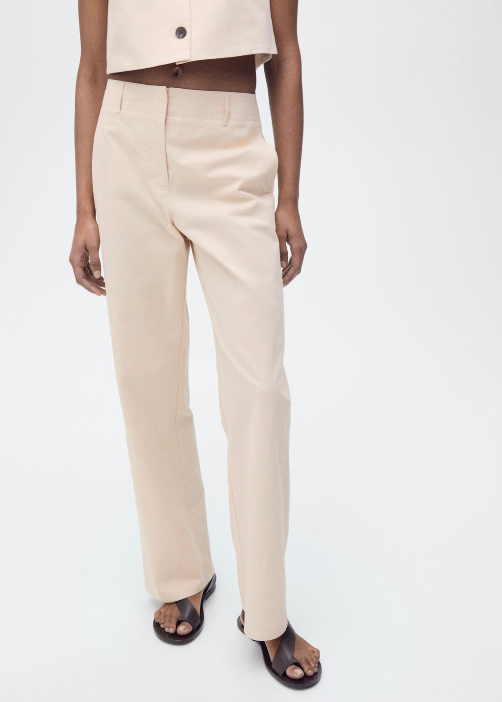 Pantalon Coton Droit Taille Moyenne - Ecru