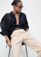 Pantalon Coton Droit Taille Moyenne - Ecru