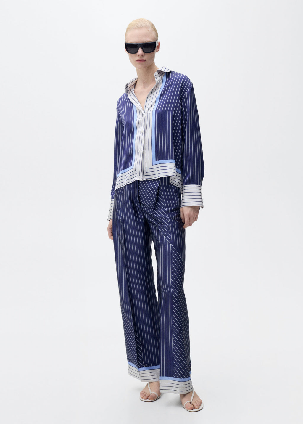 Pantalon Droit Rayures Combinées - Blue