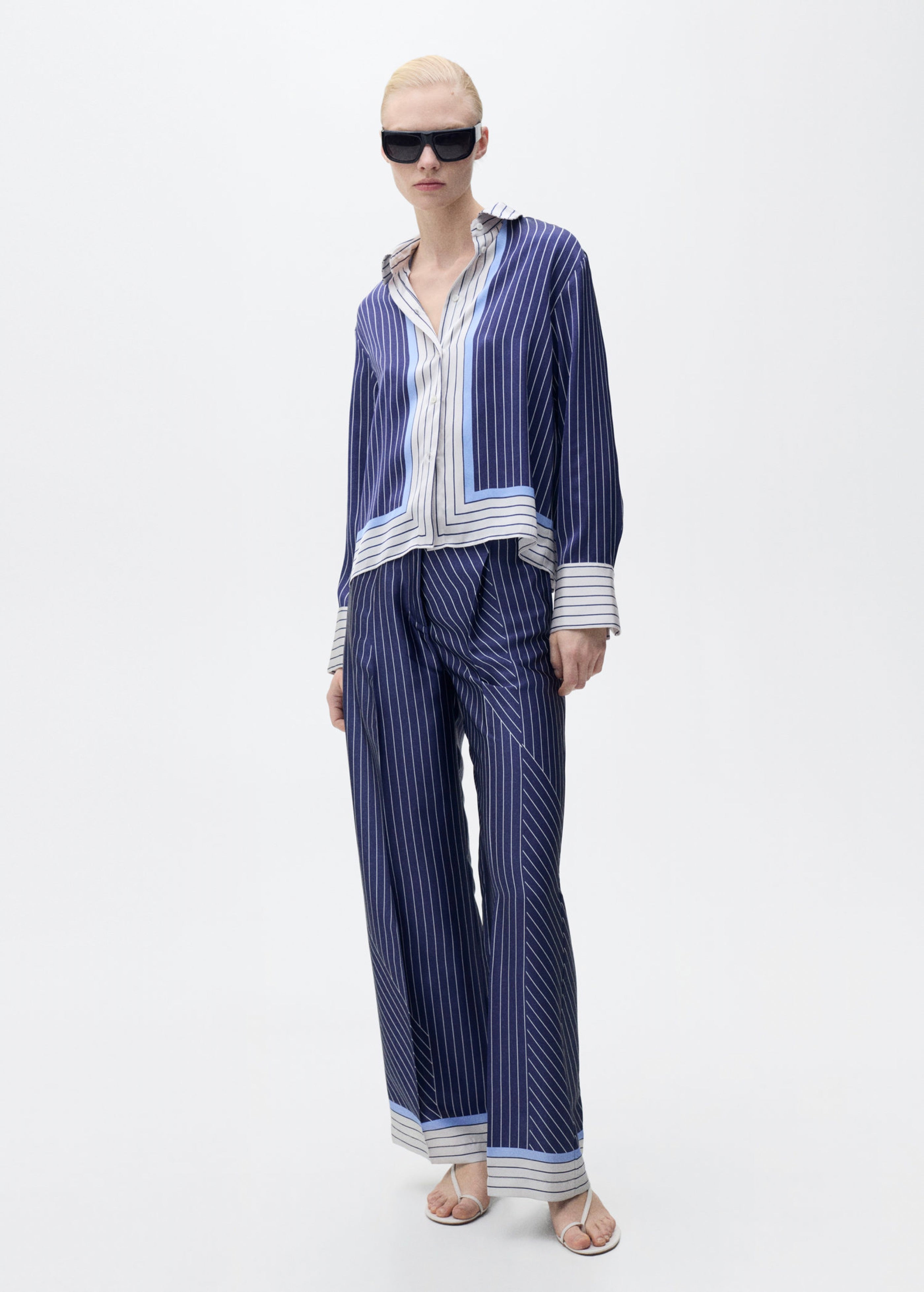 Pantalon Droit Rayures Combinées - Blue