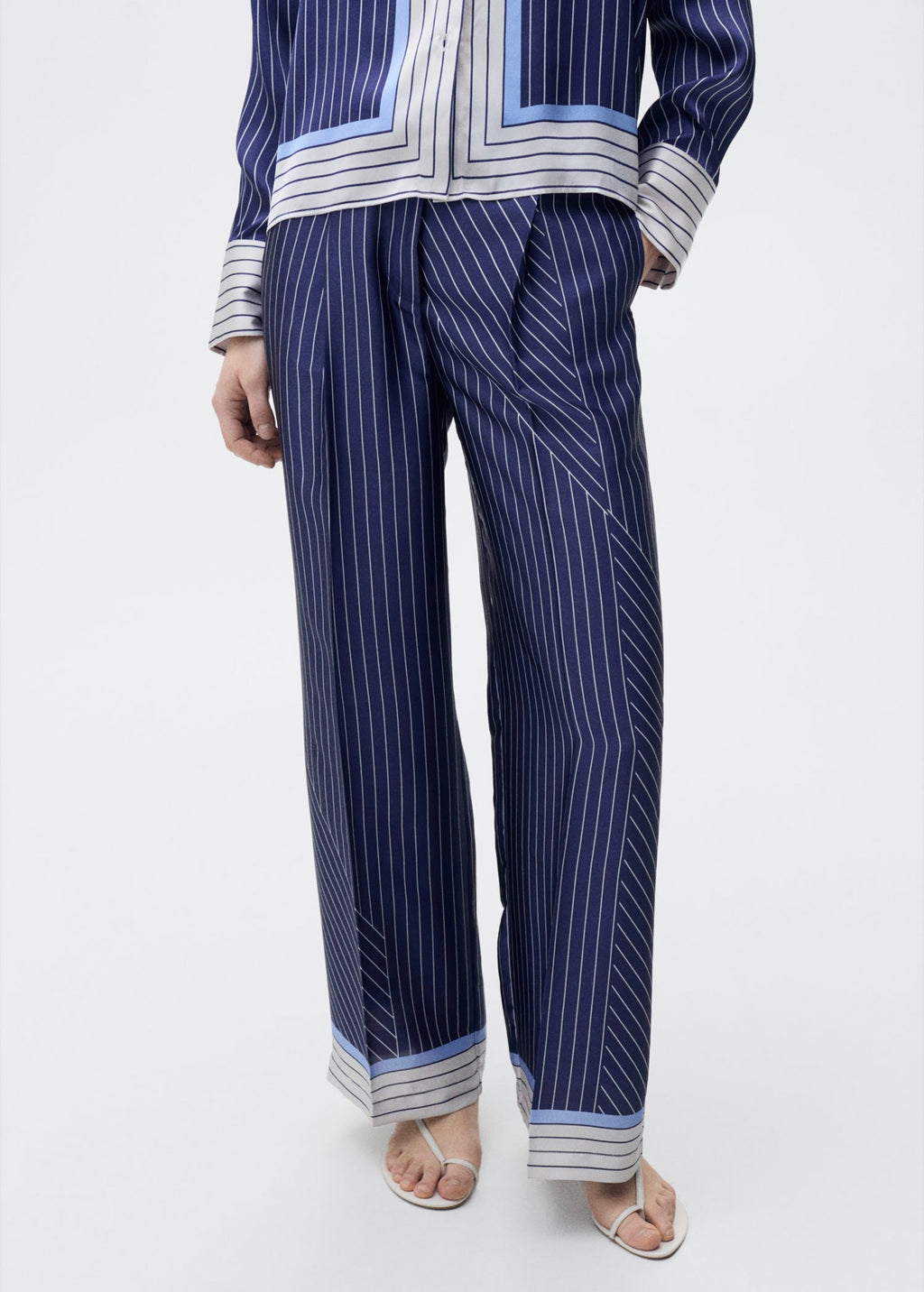 Pantalon Droit Rayures Combinées - Blue