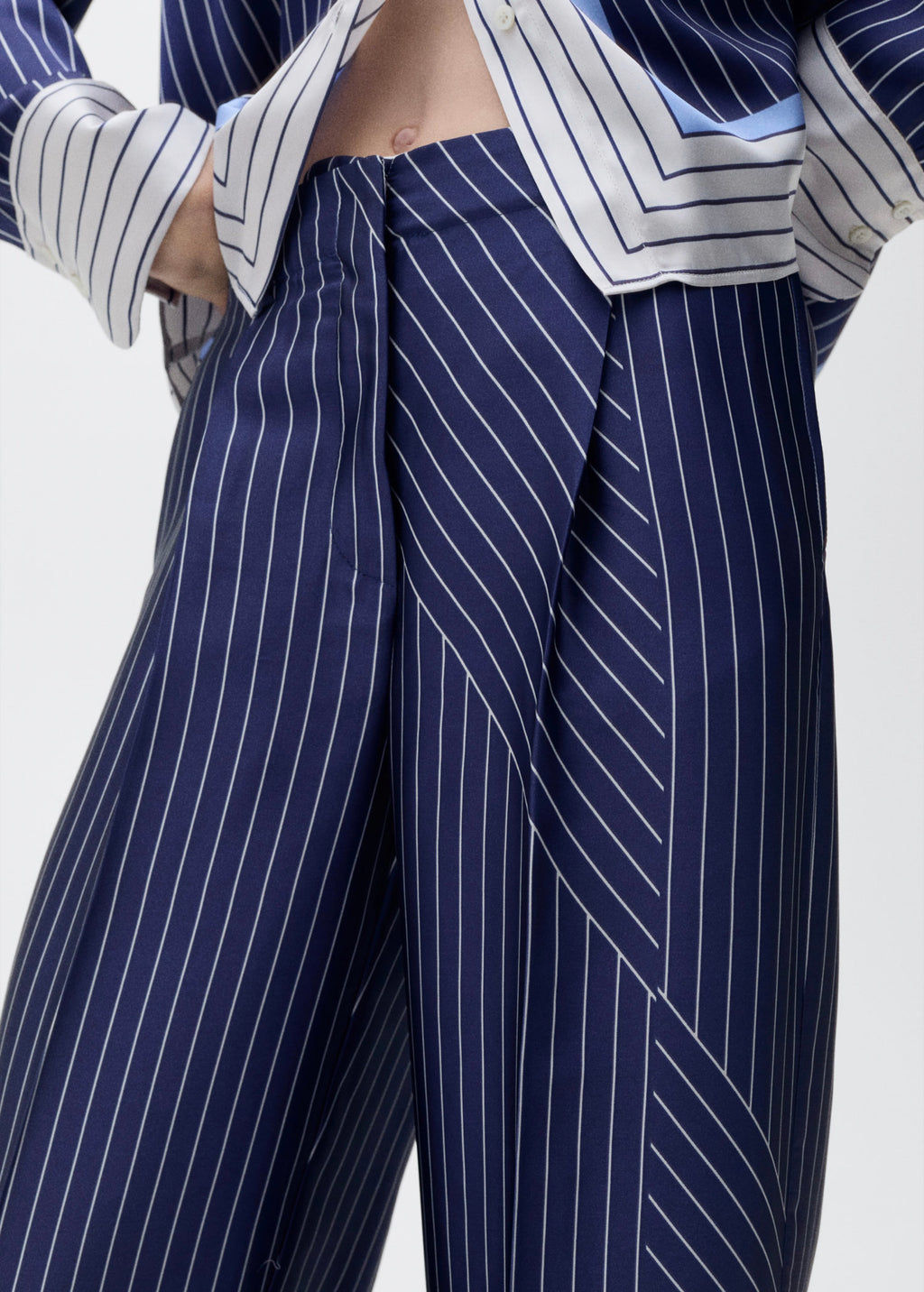 Pantalon Droit Rayures Combinées - Blue