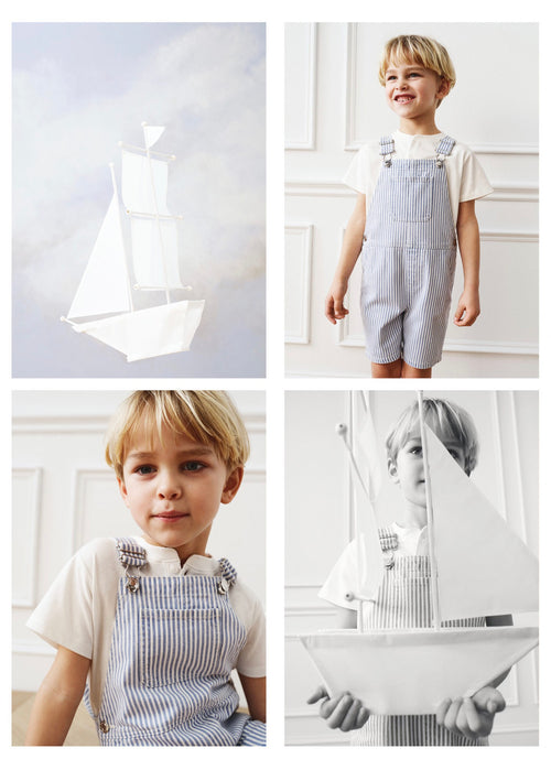 Salopette En Jean Rayé - Azul Medio - Bébé Garçon