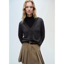 V-Neck Knitted Cardigan - Dark Heather Gray