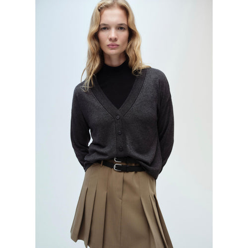 Cardigan Maille Col V - Dark Heather Grey