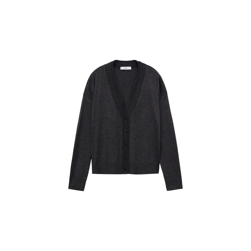 V-Neck Knitted Cardigan - Dark Heather Gray