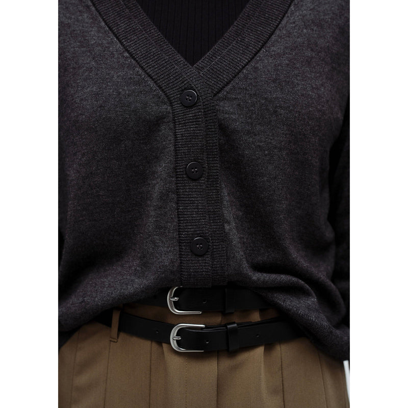 V-Neck Knitted Cardigan - Dark Heather Gray
