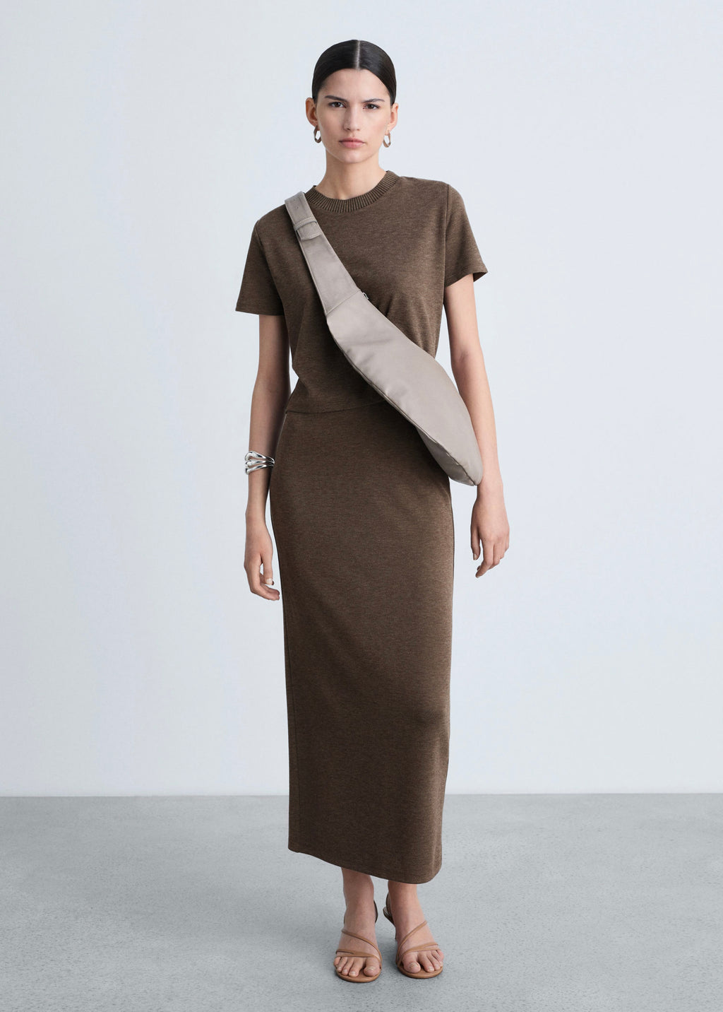 Camiseta Crop de Punto - Brown