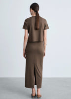 Camiseta Crop de Punto - Brown