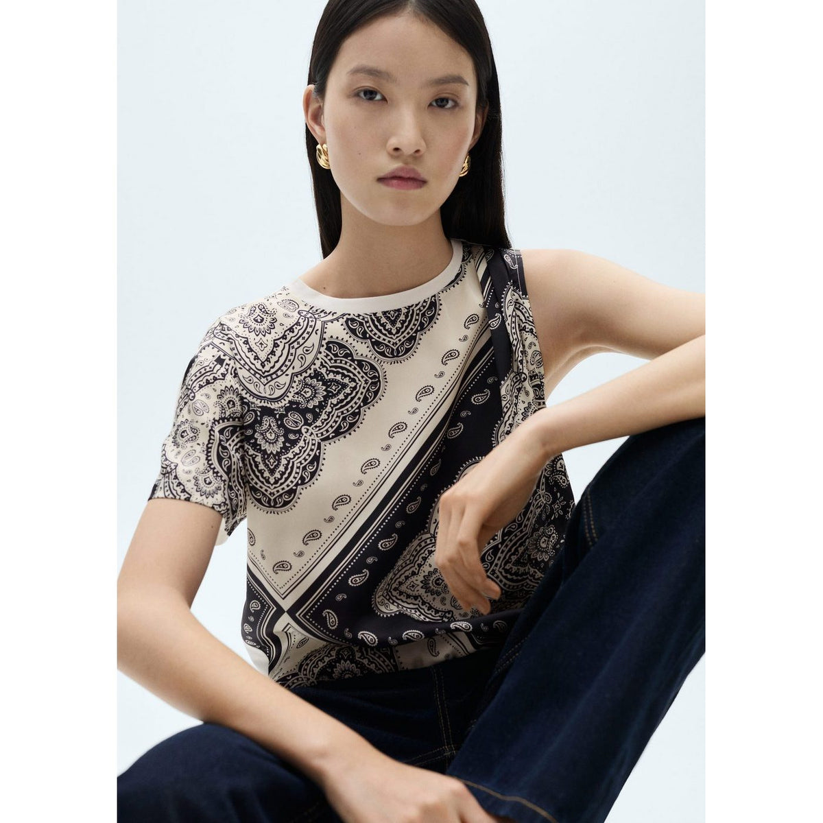 T-Shirt Asymétrique En Imprimé Cachemire