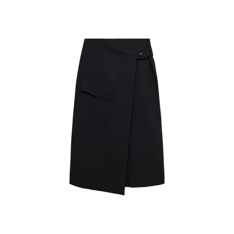 Buckle Detail Midi Skirt - Black