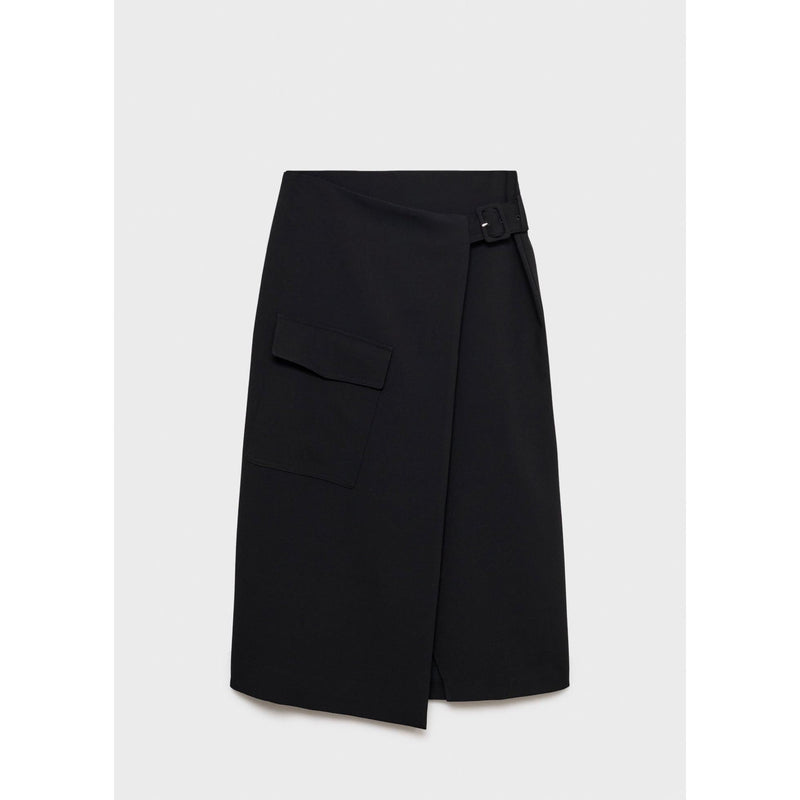 Buckle Detail Midi Skirt - Black