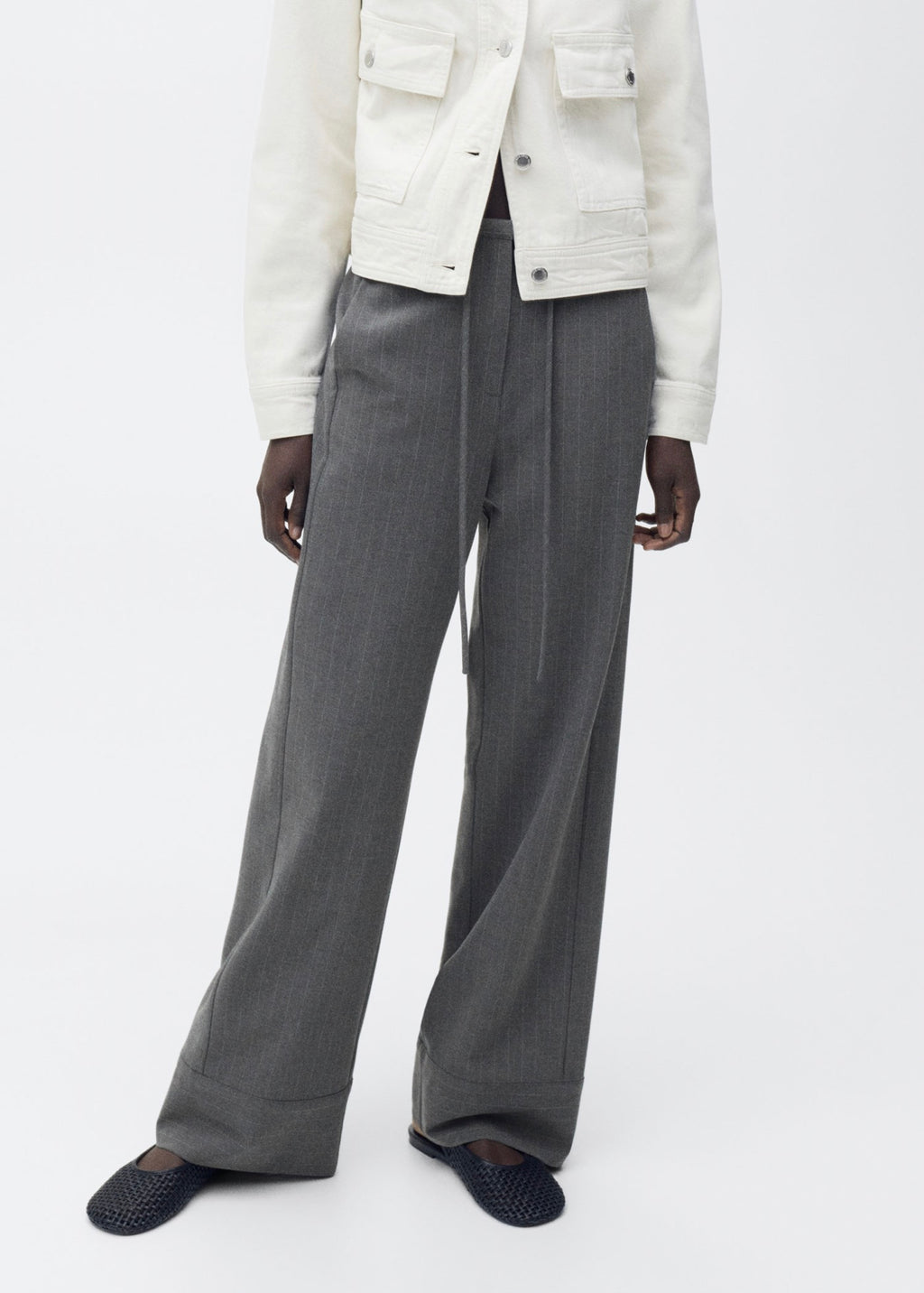 Pantalon Droit Fines Rayures - Grey
