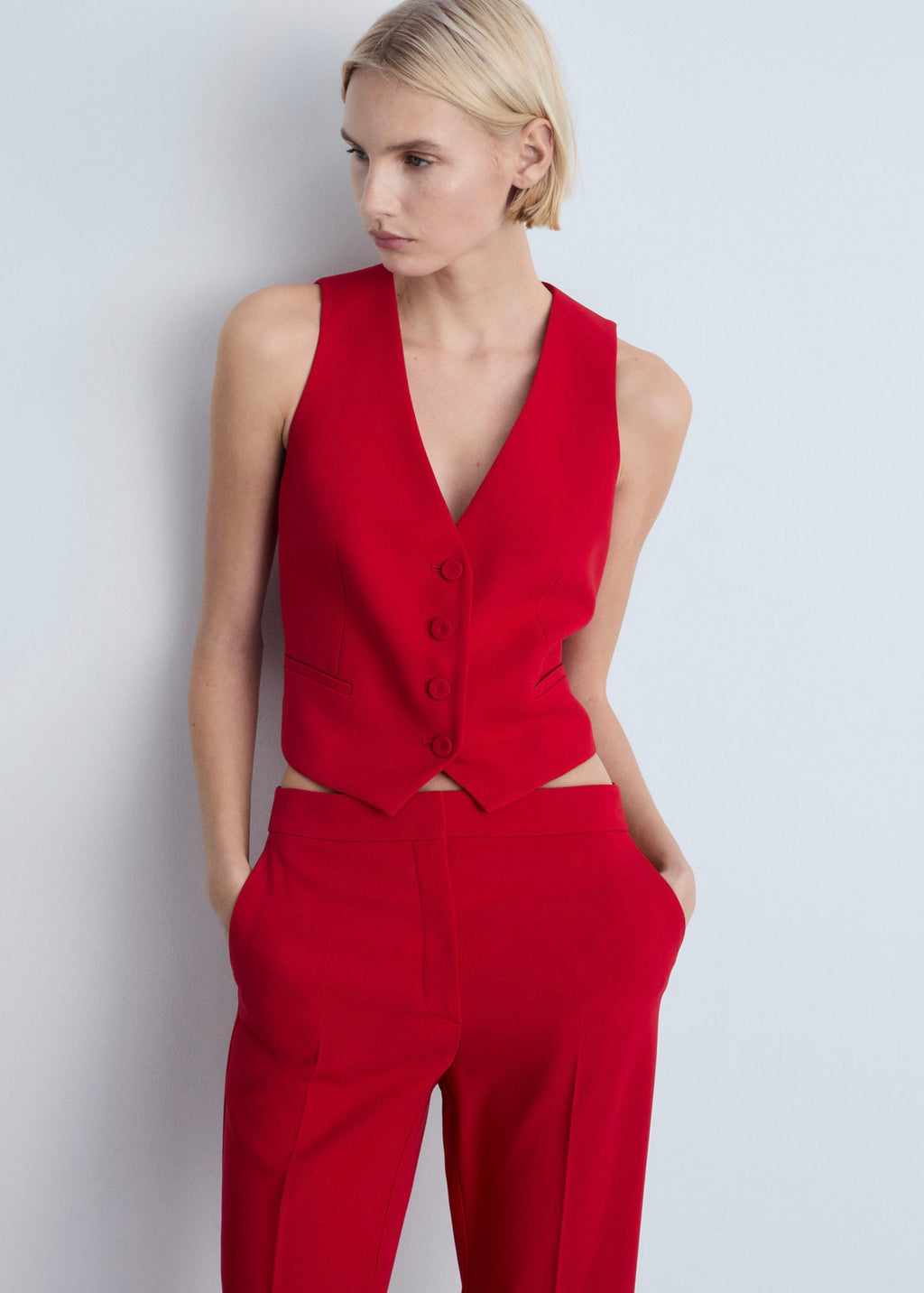 Button-Down Suit Vest - Red