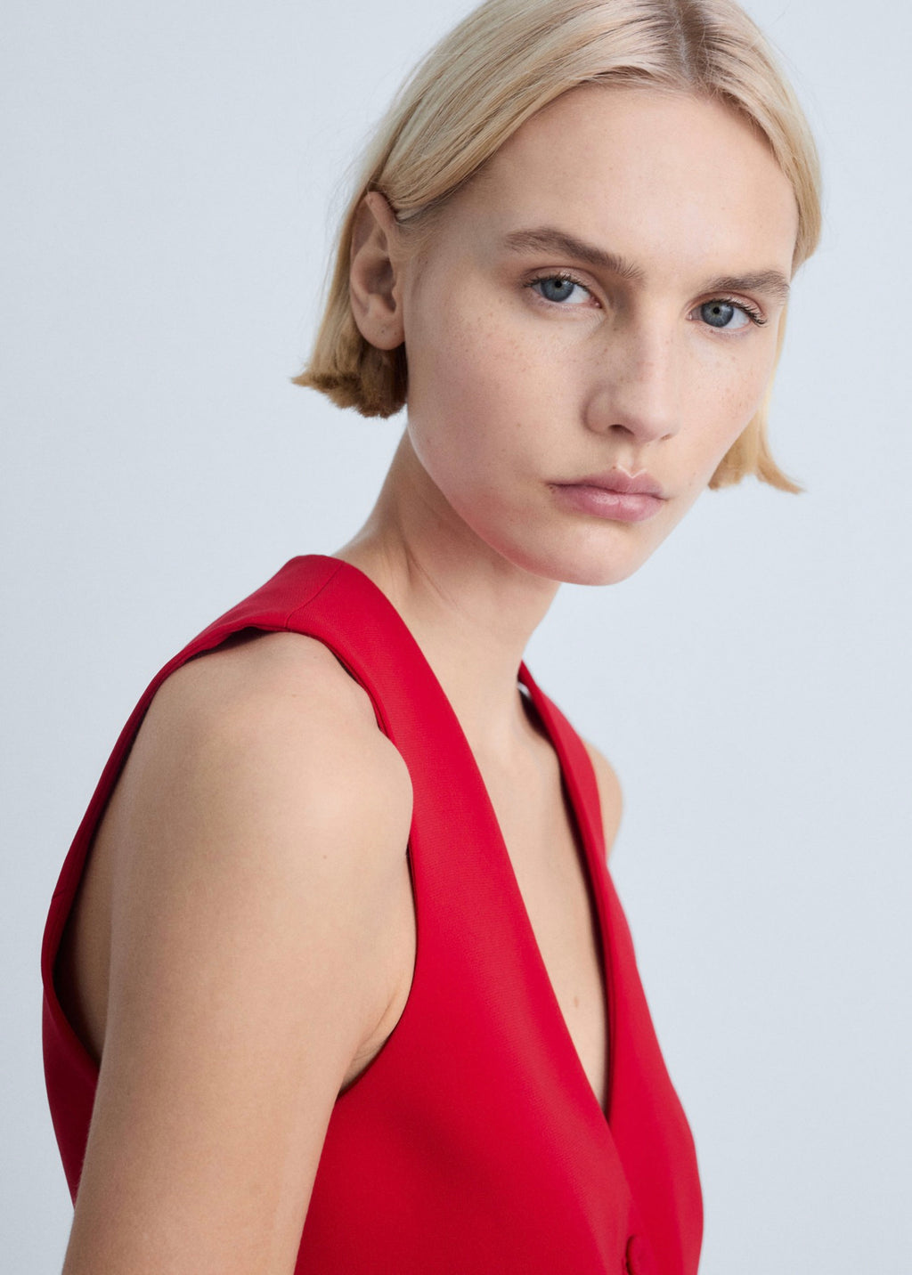 Button-Down Suit Vest - Red