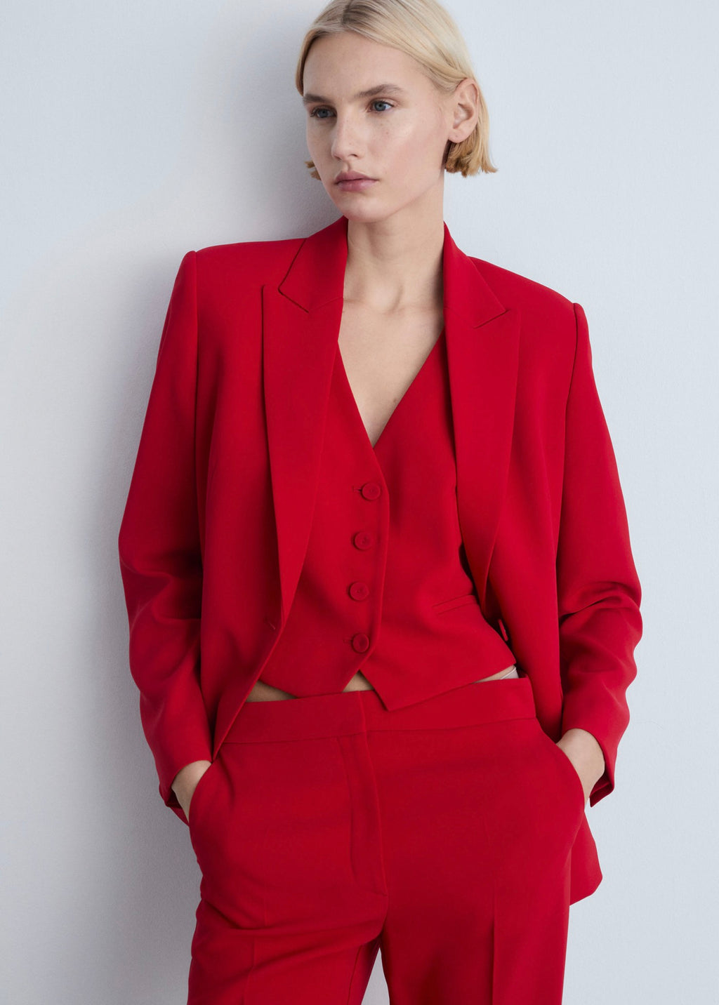 Button-Down Suit Vest - Red