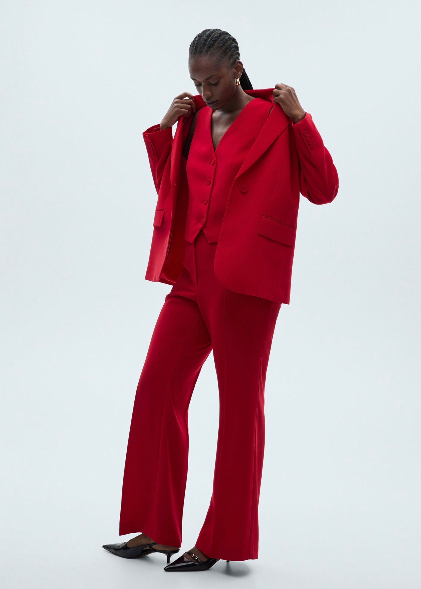 Button-Down Suit Vest - Red