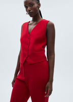 Button-Down Suit Vest - Red