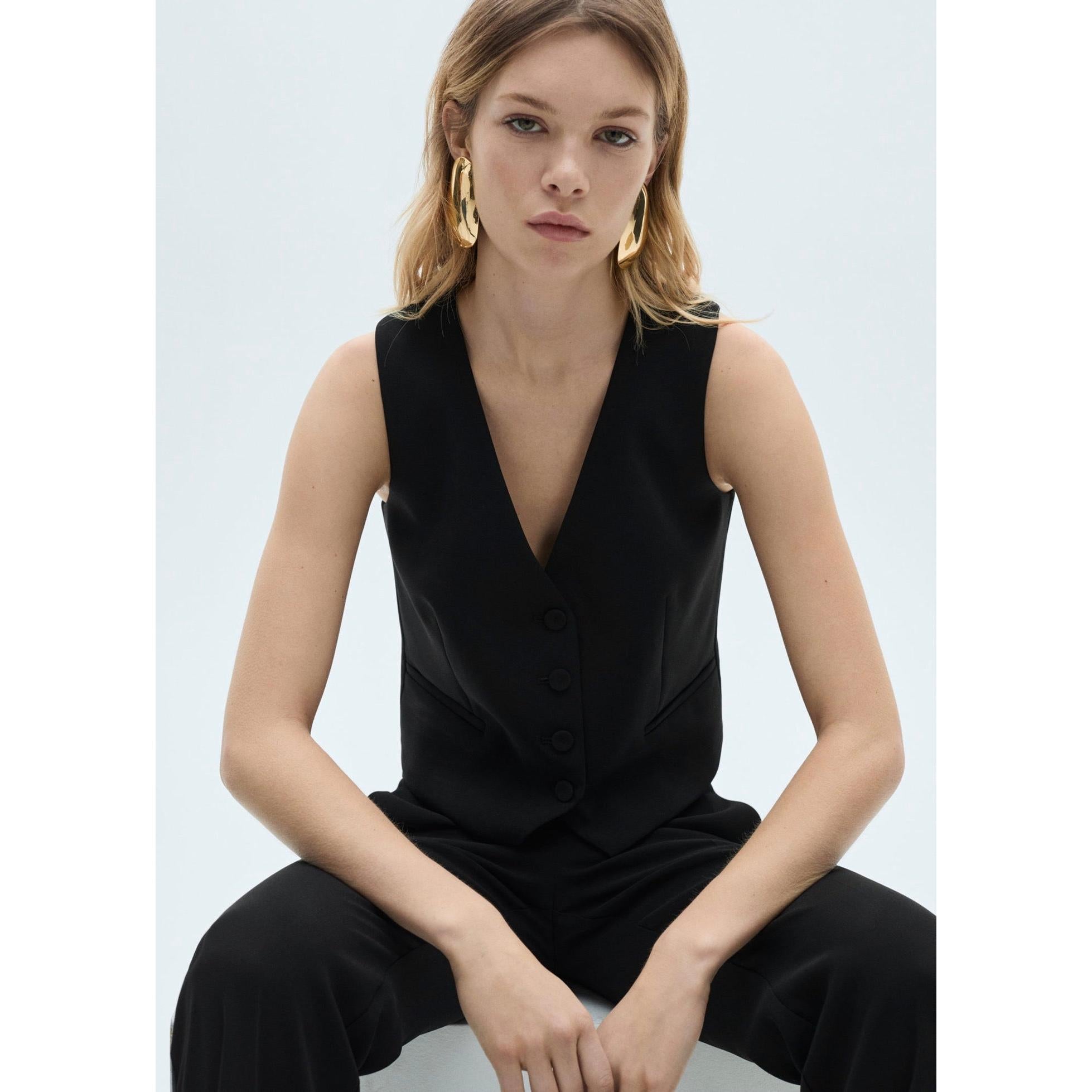 Button-Down Suit Vest - Black