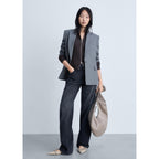 Ribbed Knit Zip-Up Cardigan - Dark Grey