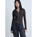 Ribbed Knit Zip-Up Cardigan - Dark Grey