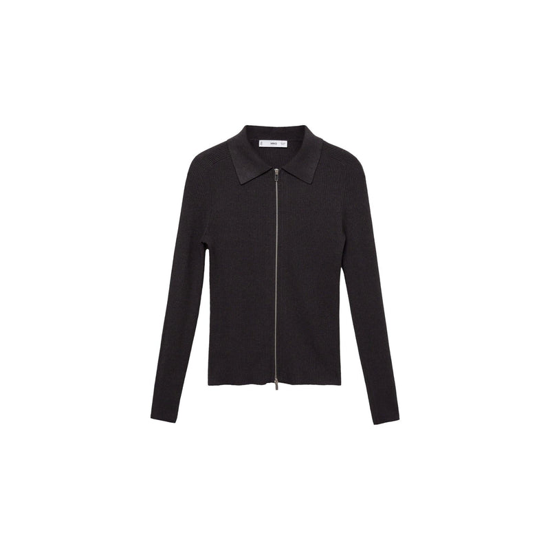 Zippered Knitted Cardigan - Dark Gray