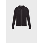 Ribbed Knit Zip-Up Cardigan - Dark Grey
