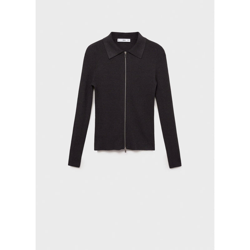 Zippered Knitted Cardigan - Dark Gray