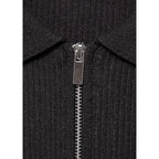 Ribbed Knit Zip-Up Cardigan - Dark Grey