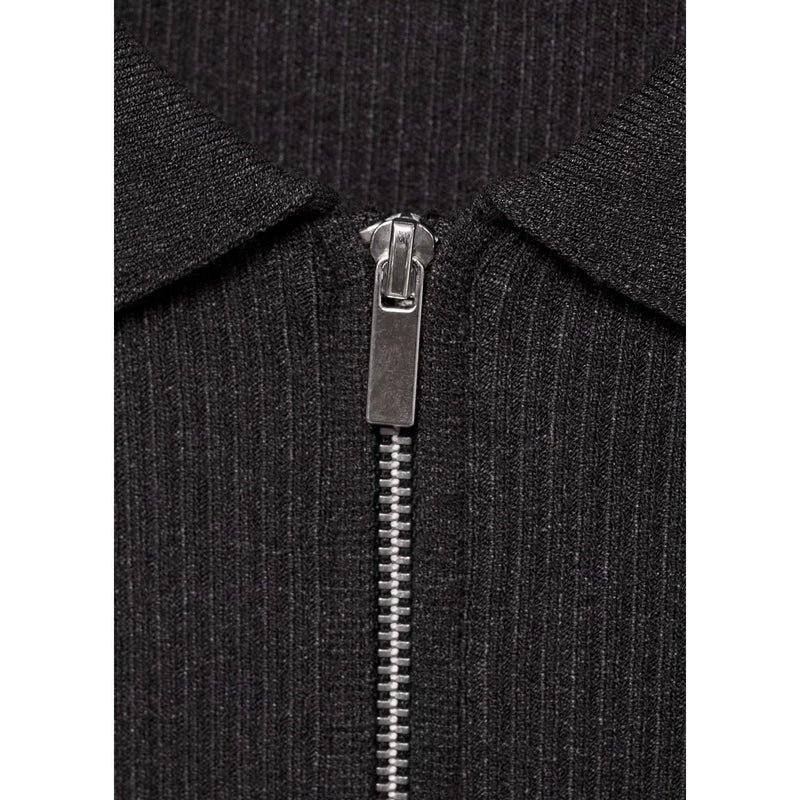 Zippered Knitted Cardigan - Dark Gray