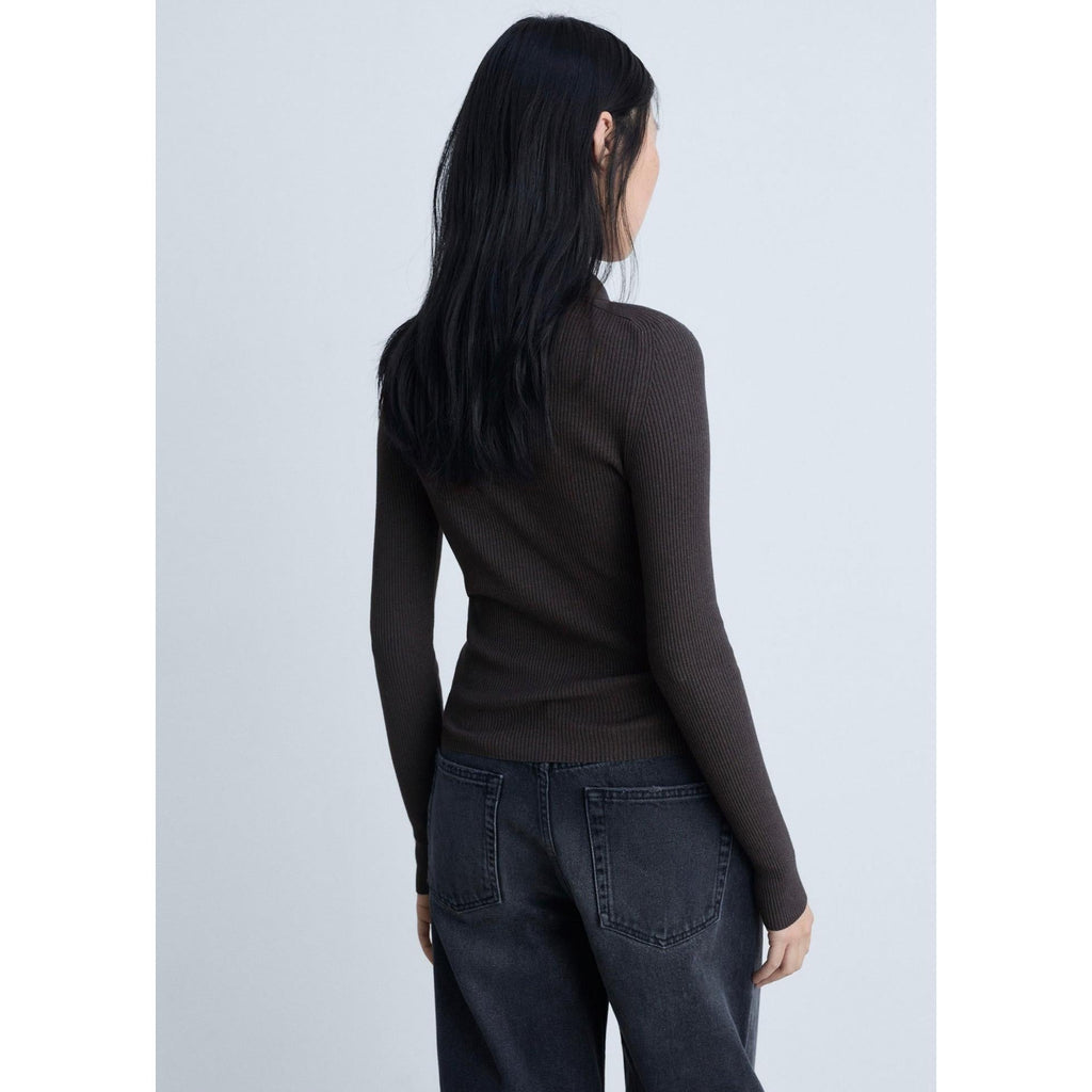 Ribbed Knit Zip-Up Cardigan - Dark Grey